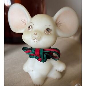 Vtg Lefton Mouse Figurine Satin Glass‎ Holiday Decor Bowtie Ceramic Christmas
